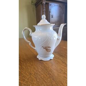 Tienshan Gabrielles Christmas Fine China Teapot White Gold Trim Angel Design